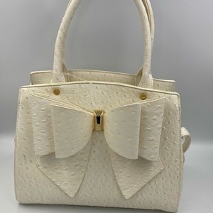 Ivory Bow Embellished Top Handle/Crossbody Bag
